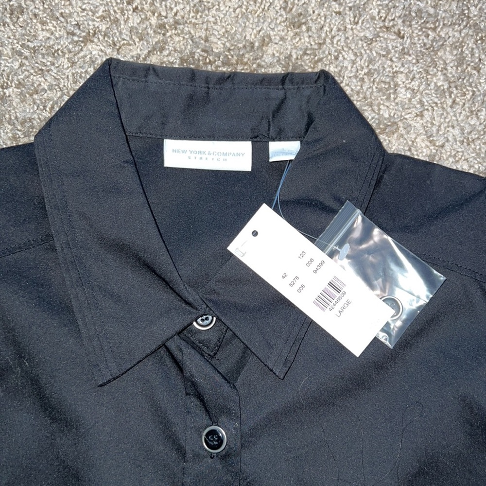 New York & Company Black Rouched Sleeve Button Up Blouse - Picture 3 of 8